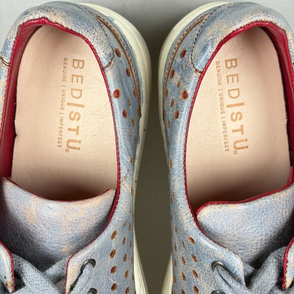 Bed Stu Lyne Perforated Leather Sneakers Womens 7 Blue Red Low Top Lace Up - Picture 8 of 10